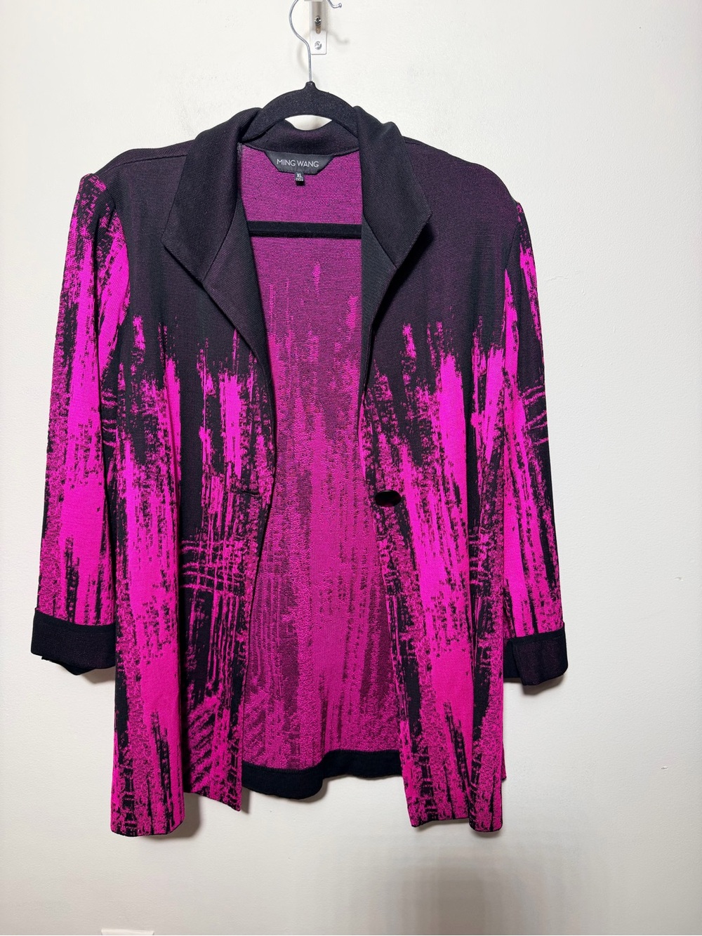 Ming Wang Cardigan Longline Jacket size XL Hot pink black